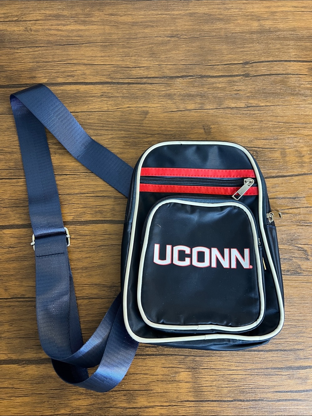 UConn Navy Crossbody Sling Bag with Red Trim- OS